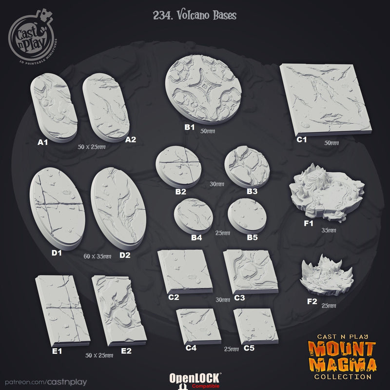 Mount Magma Bases 25mm-50mm RESIN - Cast n Play -, Dungeons and Dragons, Pathfinder, , Frostgrave, Mordheim