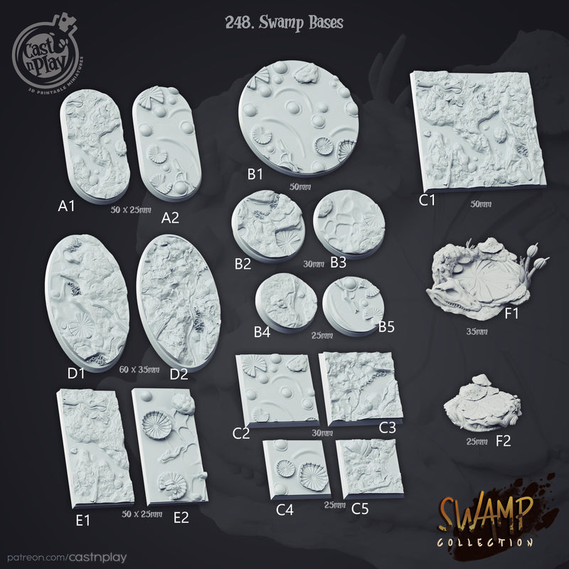Swamp Bases 25mm-50mm RESIN - Cast n Play -DnD, Dungeons and Dragons, Pathfinder, Dark Fantasy, Frostgrave, Mordheim