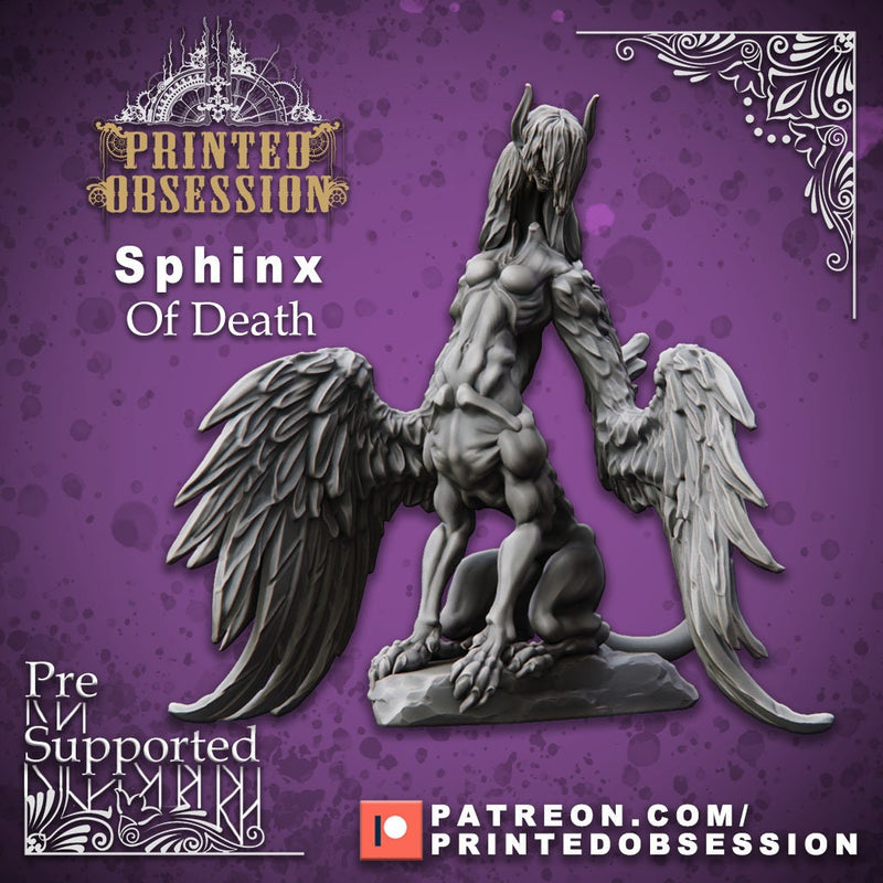 Sphinx of Death | Lamia | RESIN | 32mm | - Printed Obsession-DnD, Dungeons and Dragons, Pathfinder, Dark Fantasy, Frostgrave, Mordheim