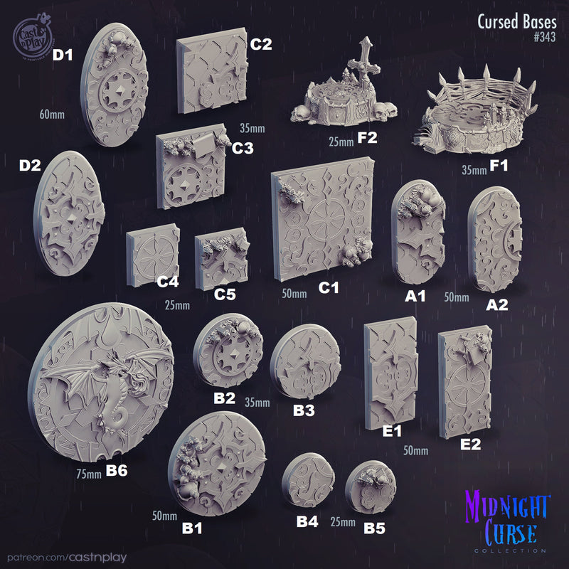 Midnight Curse Bases 25mm-75mm RESIN - Cast n Play -, Dungeons and Dragons, Pathfinder, , Frostgrave, Mordheim