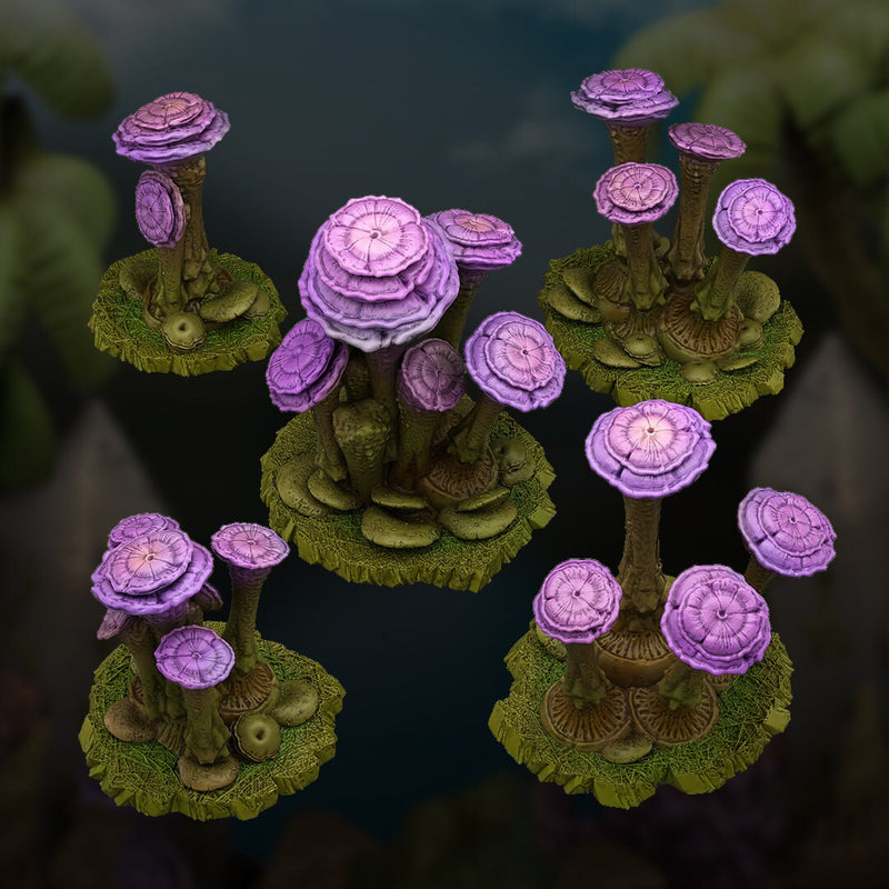 Mushrooms sets of 5 - Enchanted, Dangerous, Fairy, Candy, Cave or Giant - Plant Scatter | Print Your Monsters - Fantastic Plants and Rocks