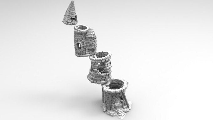 Ruined Tower - 28mm, 15mm, 10mm | Towers by Fabio | Pathfinder, DnD, Malifaux