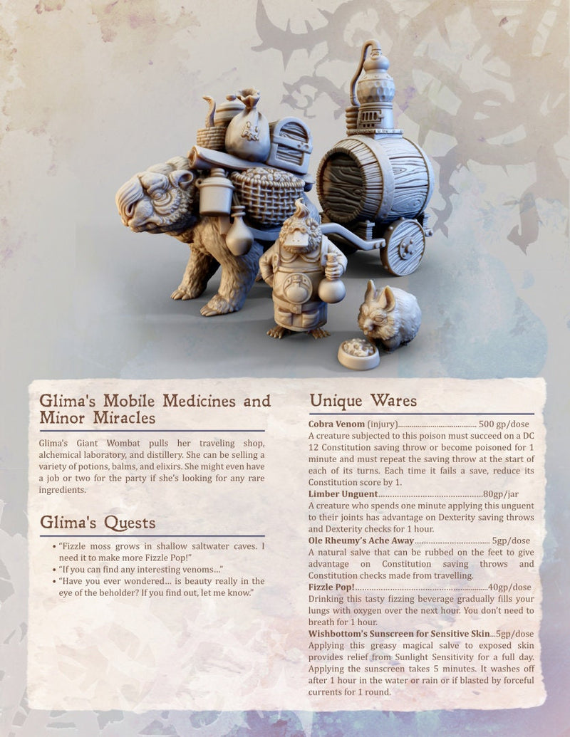 Glima's Mobile Medicines and Minor Miracles - Wombat Merchant Cart | 32mm