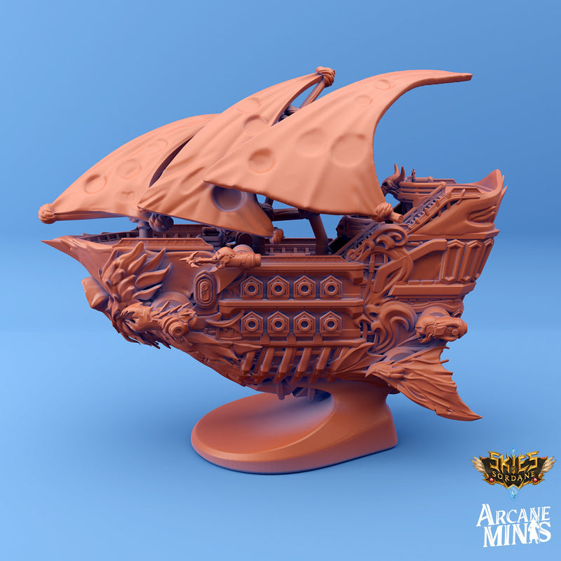 Carcassite Undead Ship Mini Verison | RESIN - Arcane Minis - Skies of Sordane - Airship Campaign - Aldarra - Dungeons and Dragons, Frigate