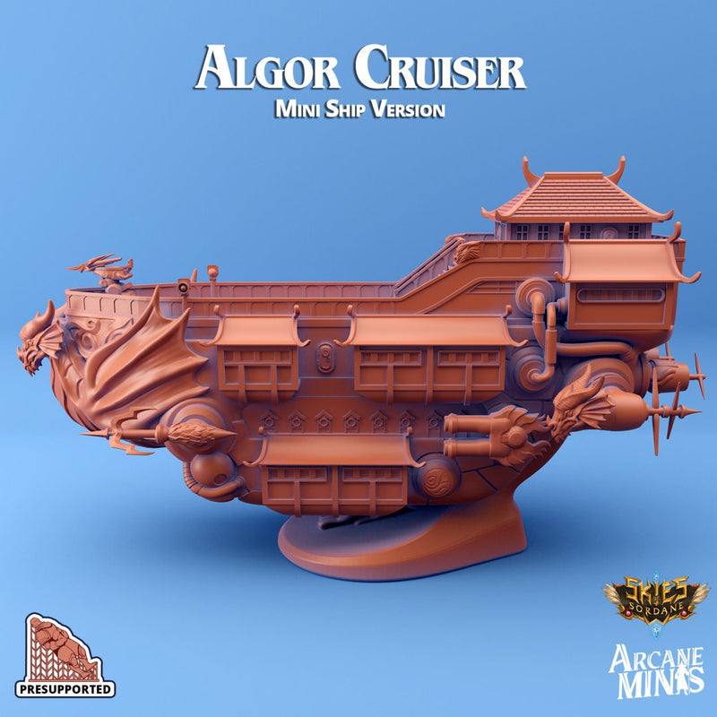 Algor Cruiser Ship Mini Verison | RESIN - Arcane Minis - Skies of Sordane - Airship Campaign - Aldarra - Dungeons and Dragons, Frigate