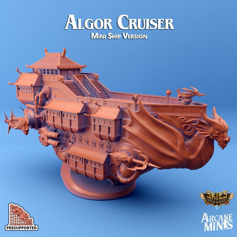 Algor Cruiser Ship Mini Verison | RESIN - Arcane Minis - Skies of Sordane - Airship Campaign - Aldarra - Dungeons and Dragons, Frigate