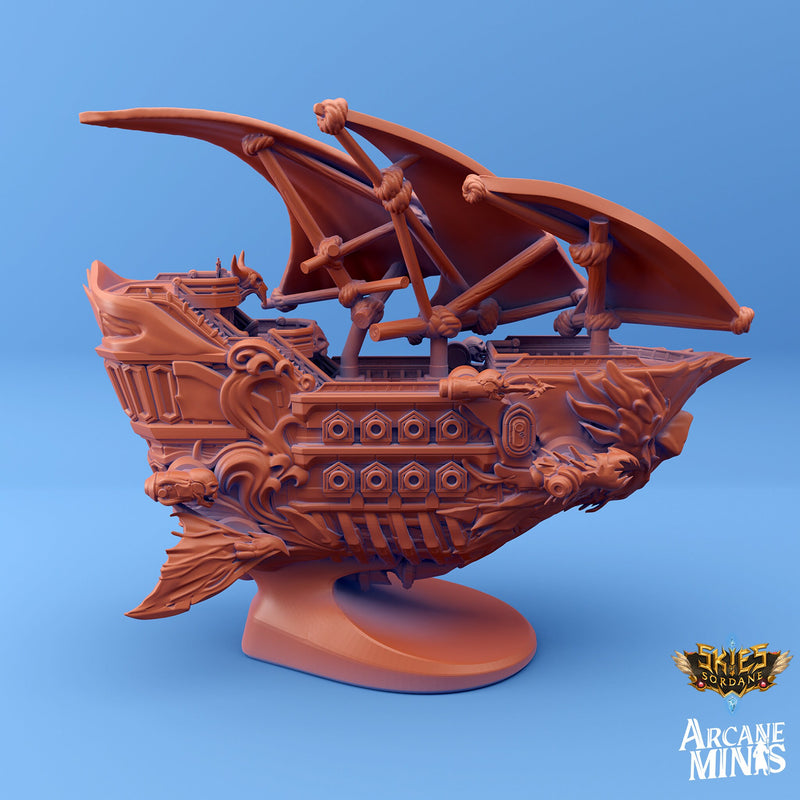 Carcassite Undead Ship Mini Verison | RESIN - Arcane Minis - Skies of Sordane - Airship Campaign - Aldarra - Dungeons and Dragons, Frigate