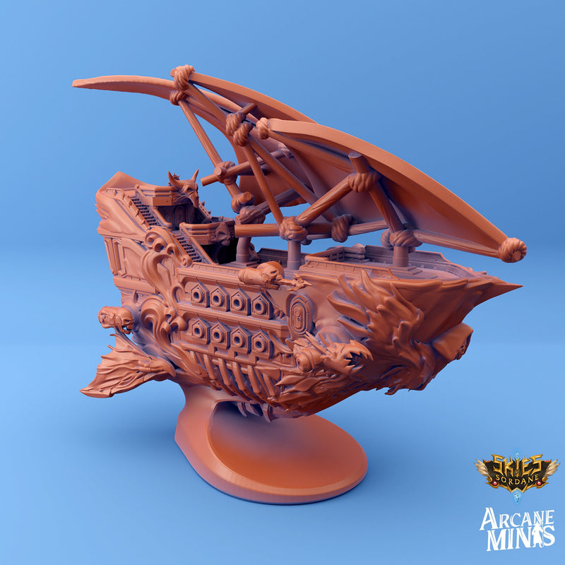 Carcassite Undead Ship Mini Verison | RESIN - Arcane Minis - Skies of Sordane - Airship Campaign - Aldarra - Dungeons and Dragons, Frigate