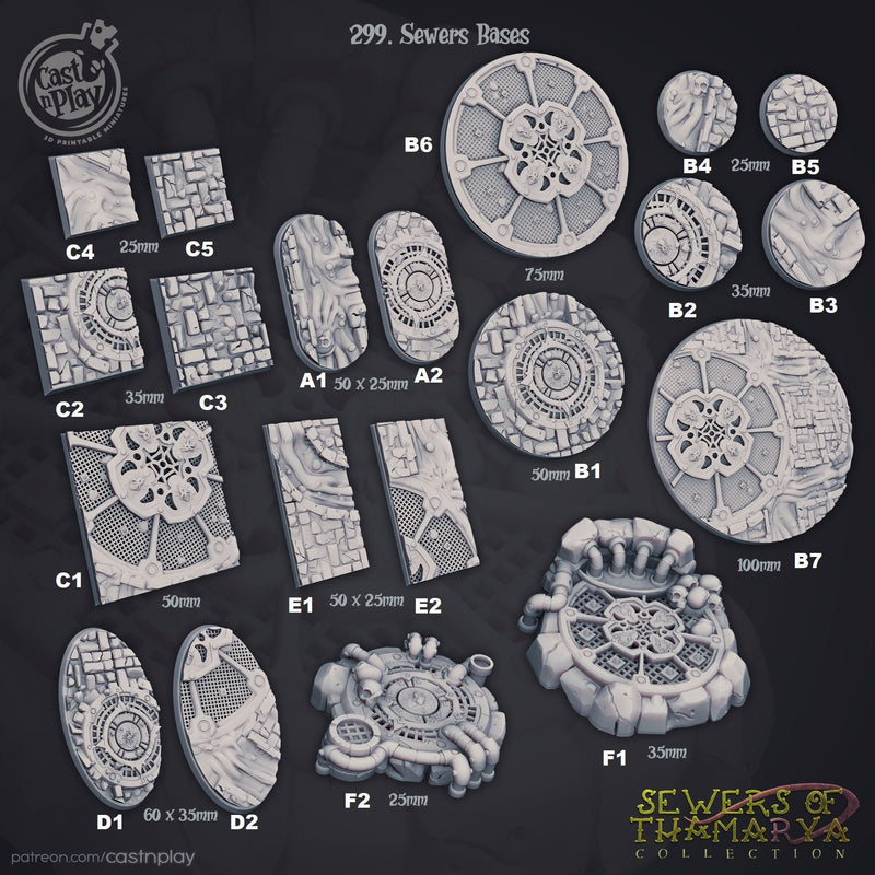 Sewers of Thamarya Bases 25mm-100mm RESIN - Cast n Play -, Dungeons and Dragons, Pathfinder, , Frostgrave, Mordheim