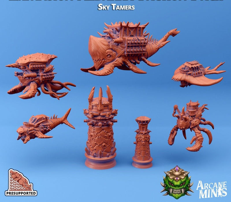 Sky Tamers Ship Set or Singles - Fleet Scale | Arcane Minis - Skies of Sordane - Airship - Aldarra - D & D, Frigate, Spelljammer