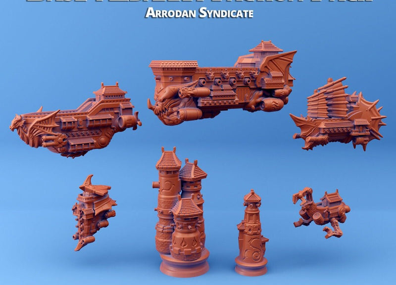 Arrodan Syndicate Ship Set or Singles - Fleet Scale | Arcane Minis - Skies of Sordane - Airship - Aldarra - D & D, Frigate, Spelljammer