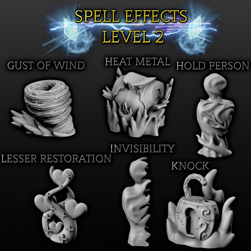 Level 2 Spells - 6pc sets - spell markers - Initiative tokens | Dungeons and Dragons