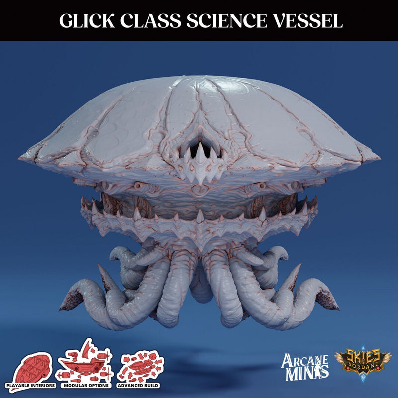 Glick Science Vessel - Mini Verison | Arcane Minis -Skies of Sordane - Airship Campaign - Aldarra - Dungeons and Dragon, Frigate