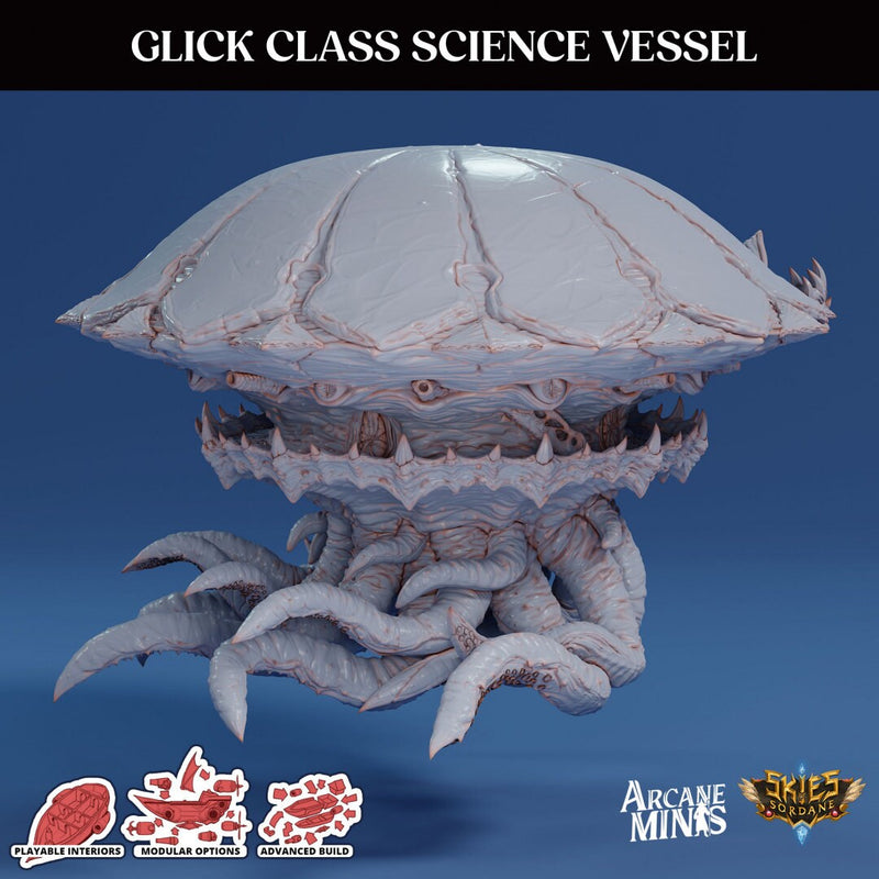Glick Science Vessel - Mini Verison | Arcane Minis -Skies of Sordane - Airship Campaign - Aldarra - Dungeons and Dragon, Frigate