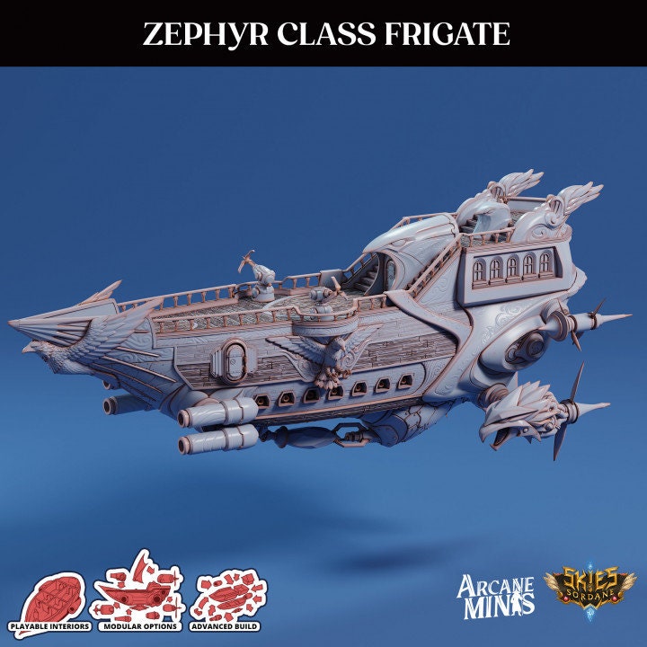 Zephyr Assualt Ship - PLAYABLE version | Arcane Minis - Skies of Sordane - Airship Campaign - Aldarra - Dungeons and Dragon, Frigate